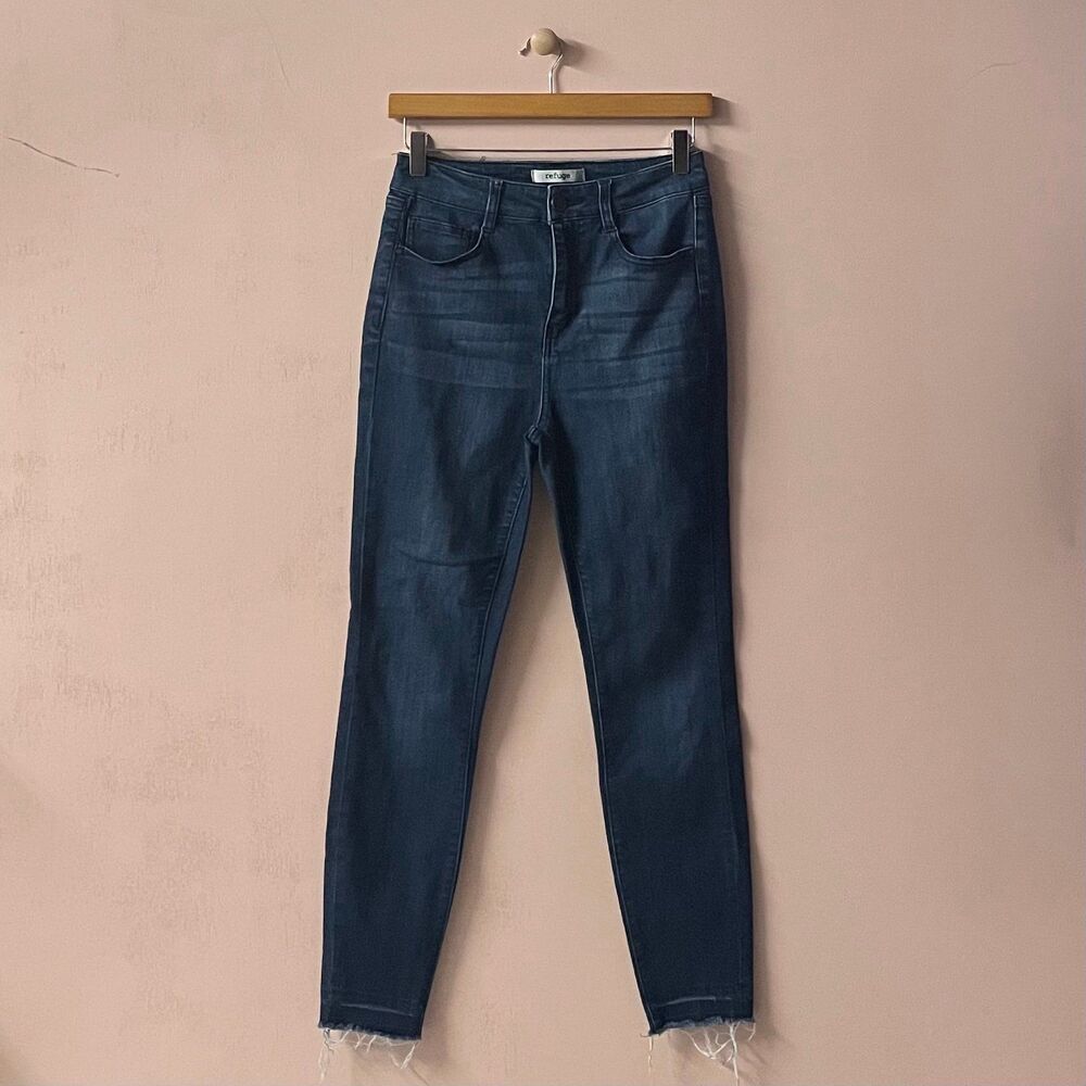 Charlotte Russe Dark Wash High Waisted Raw Hem Skinny Jeans Size 4 GUC